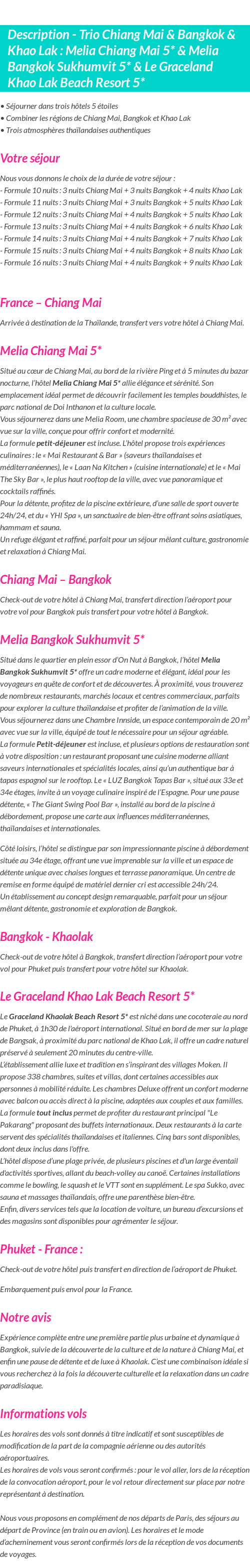 Détails du séjour