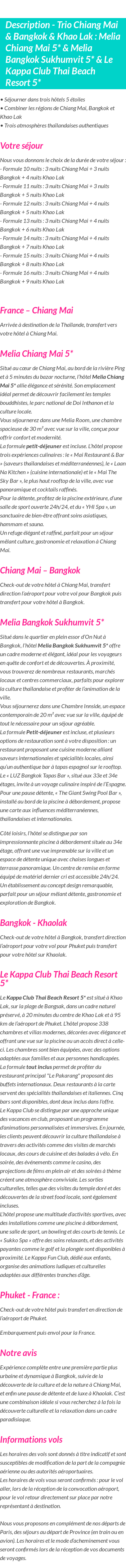 Détails du séjour