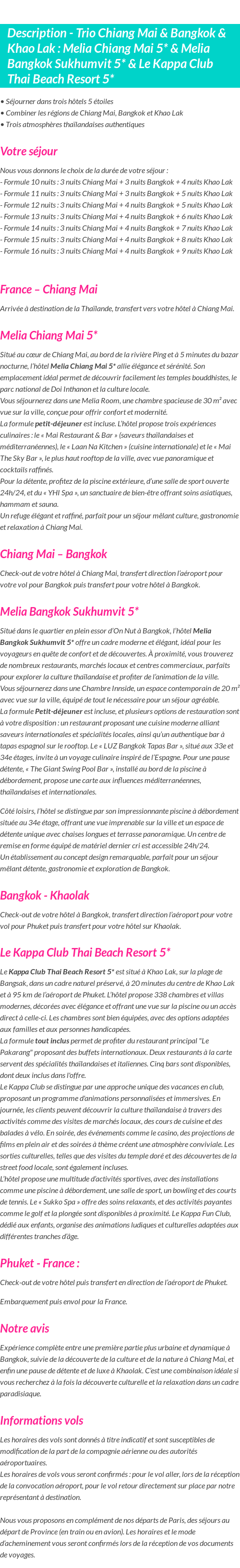 Détails du séjour