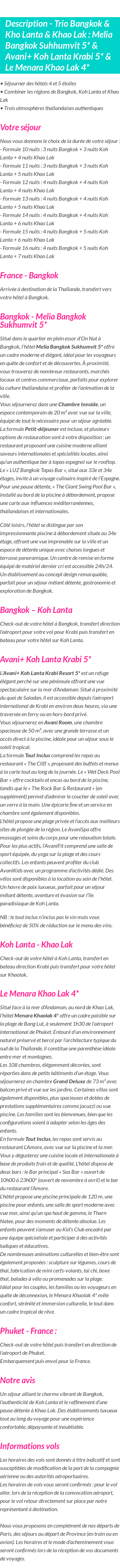 Détails du séjour