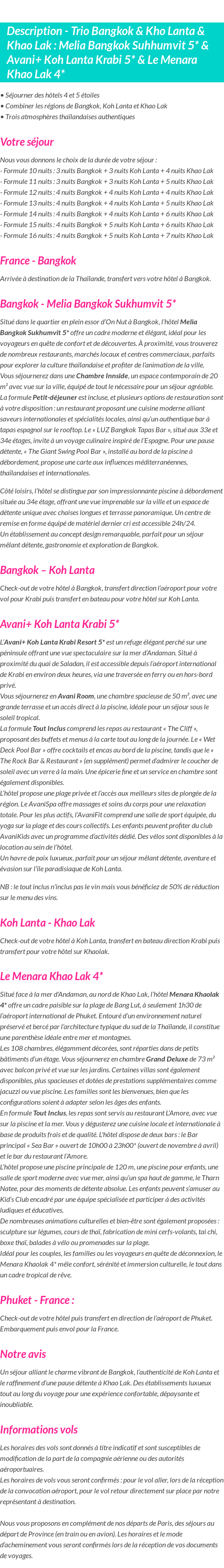 Détails du séjour