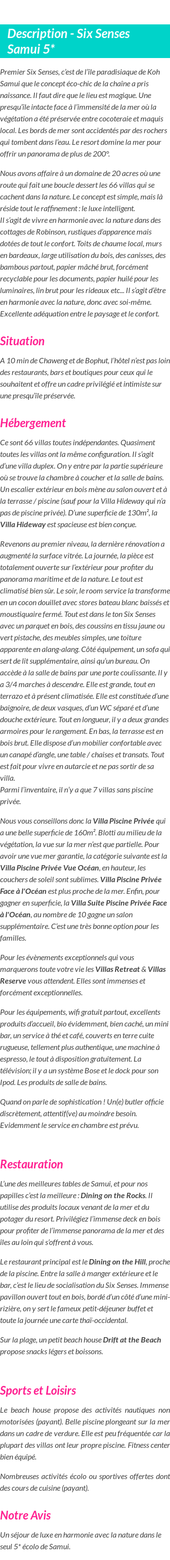 Détails du séjour