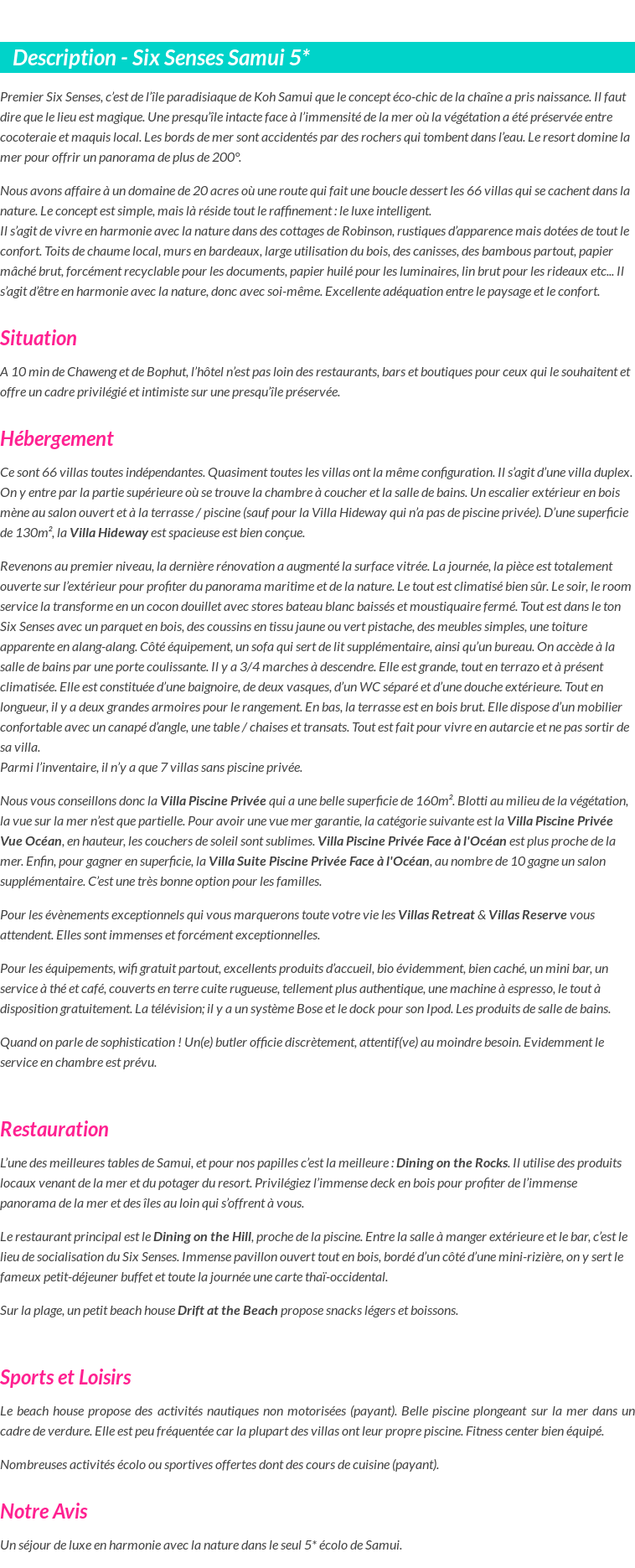 Détails du séjour