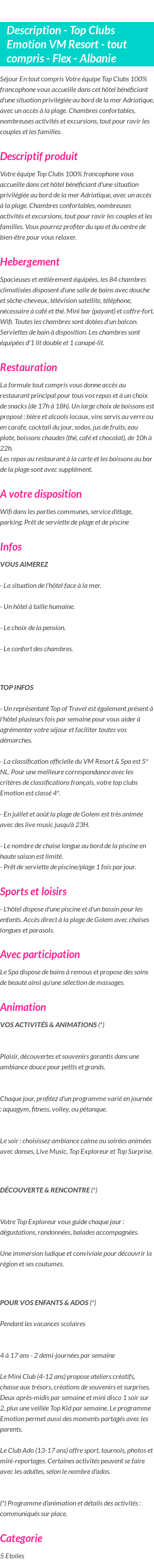 Détails du séjour