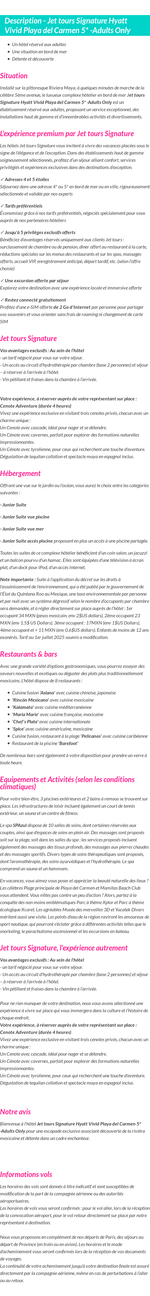 Détails du séjour