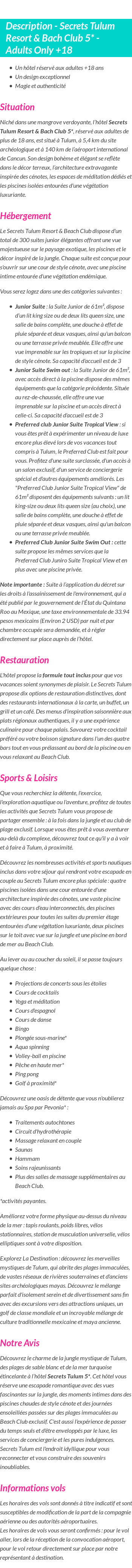 Détails du séjour