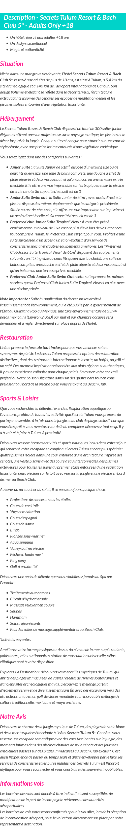 Détails du séjour