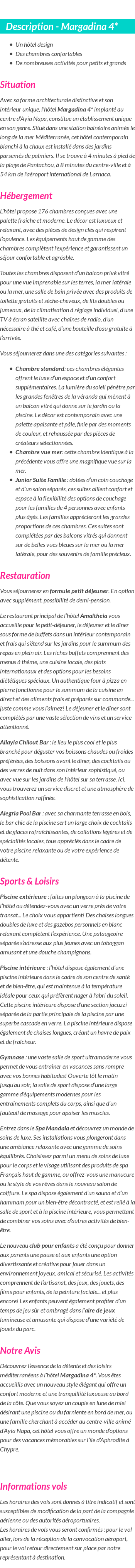 Détails du séjour