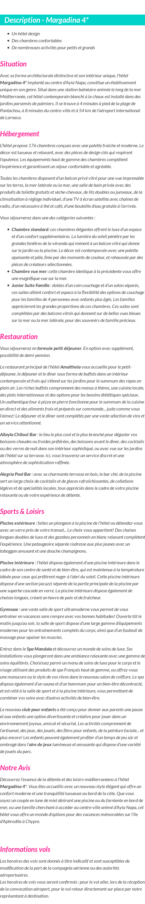 Détails du séjour