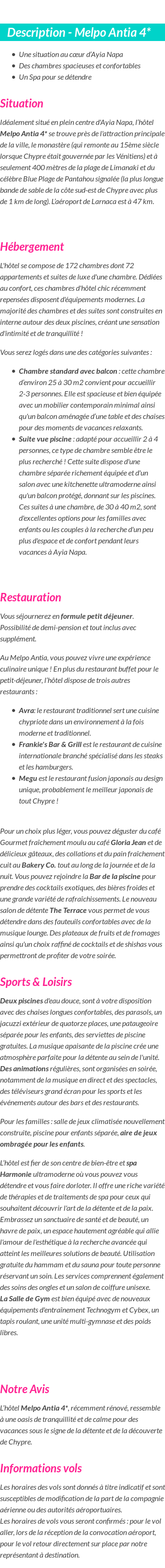 Détails du séjour