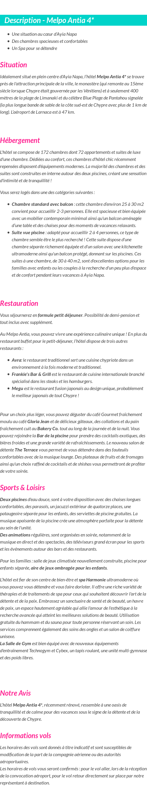 Détails du séjour