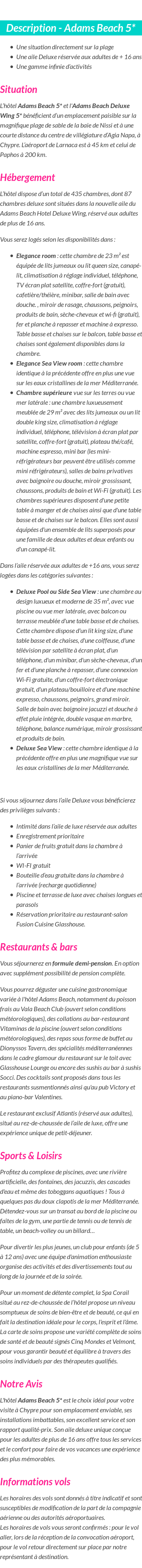 Détails du séjour