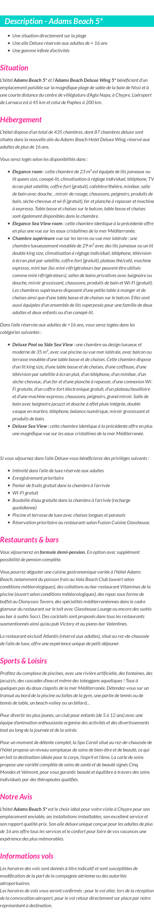 Détails du séjour