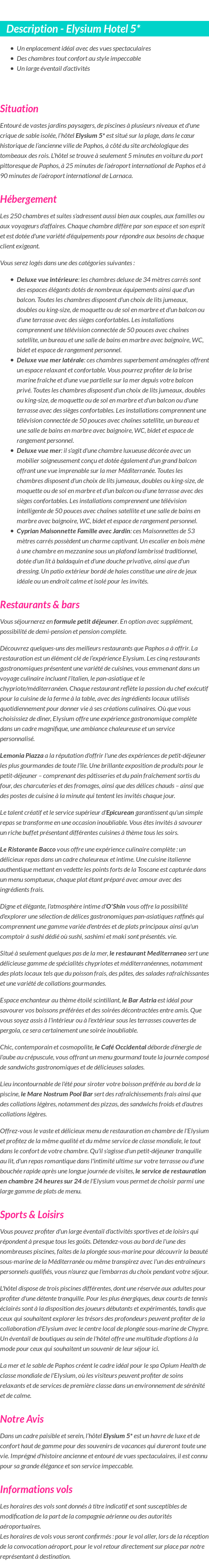 Détails du séjour