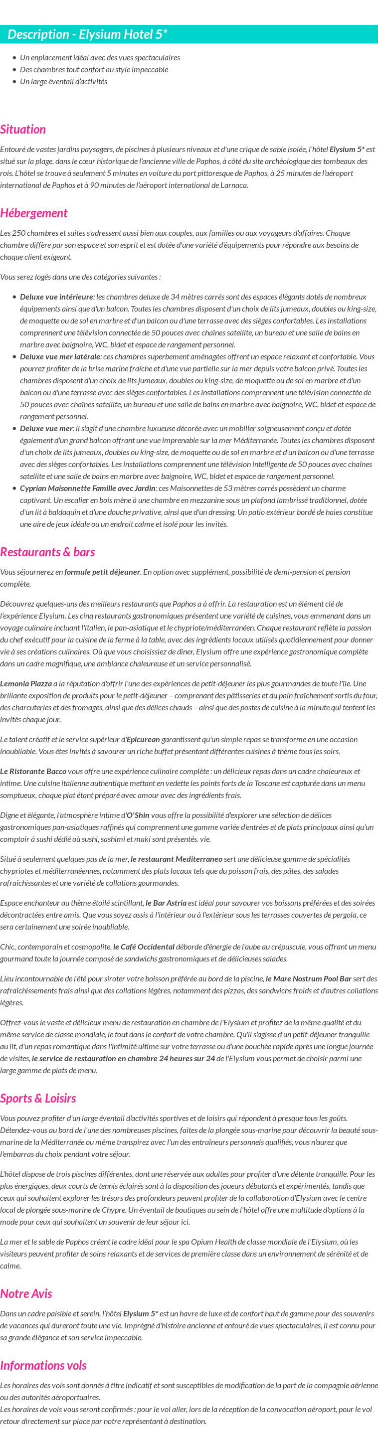 Détails du séjour