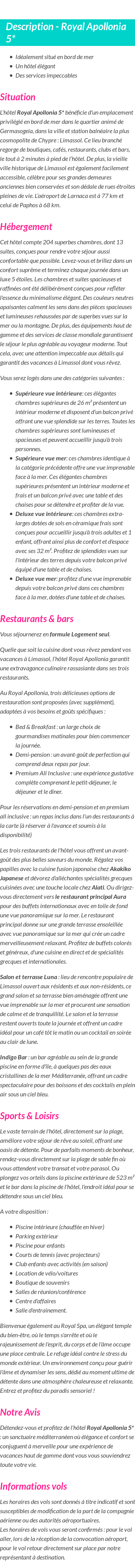 Détails du séjour