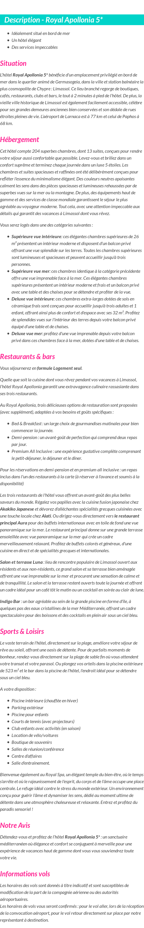 Détails du séjour