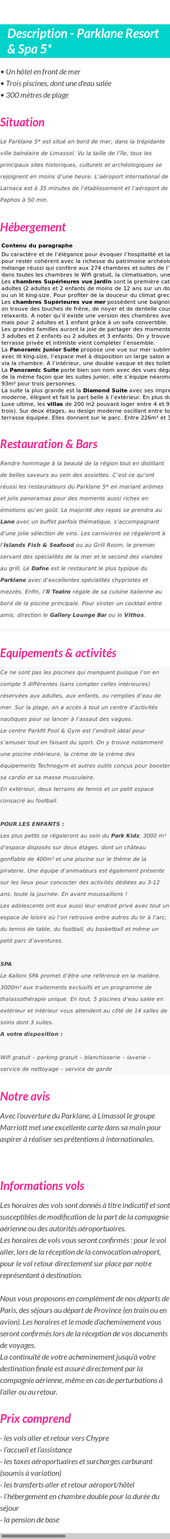 Détails du séjour