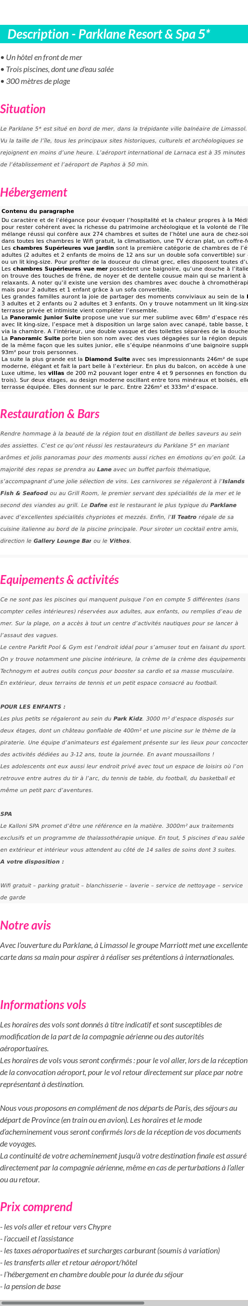 Détails du séjour