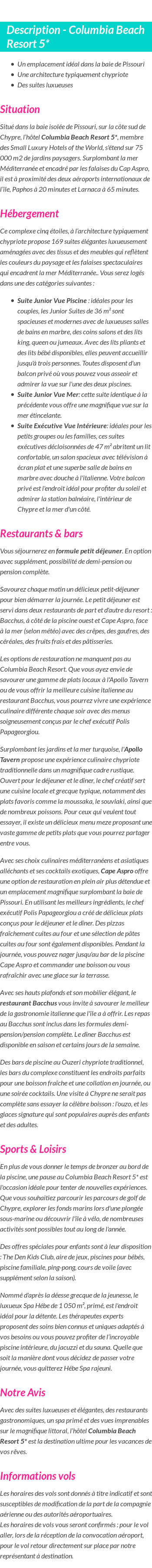 Détails du séjour