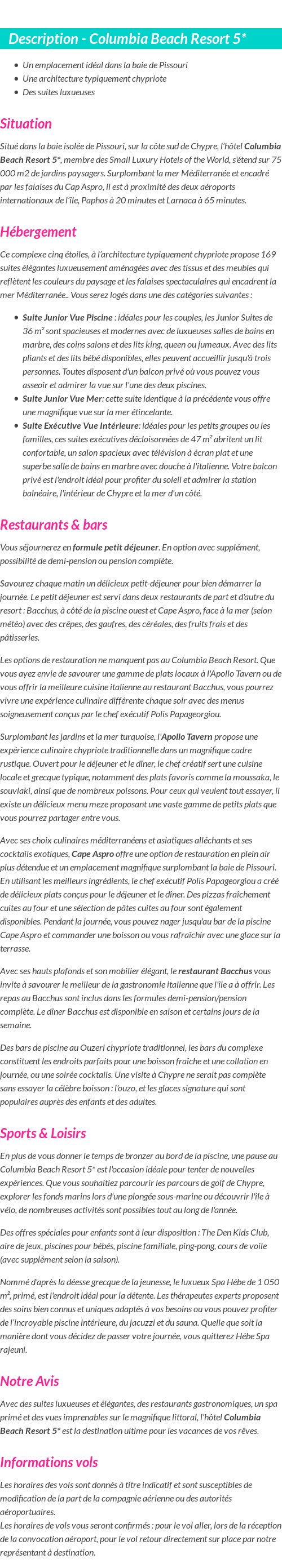 Détails du séjour