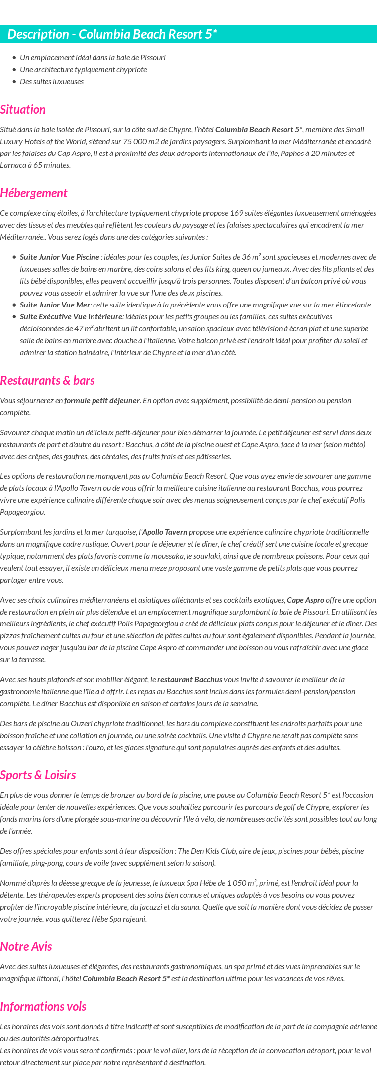 Détails du séjour
