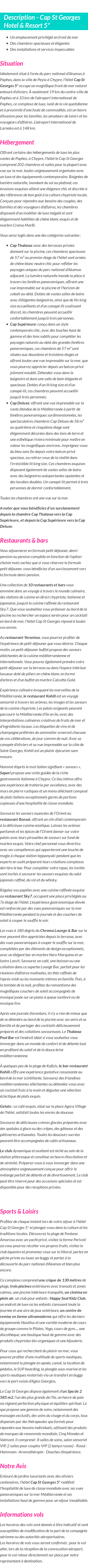 Détails du séjour