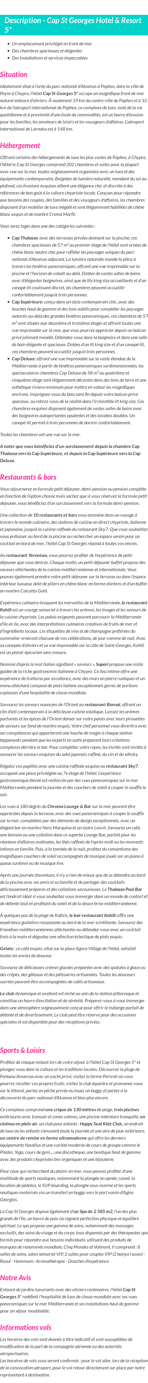 Détails du séjour