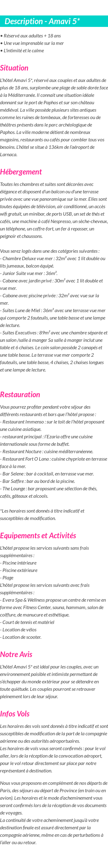 Détails du séjour