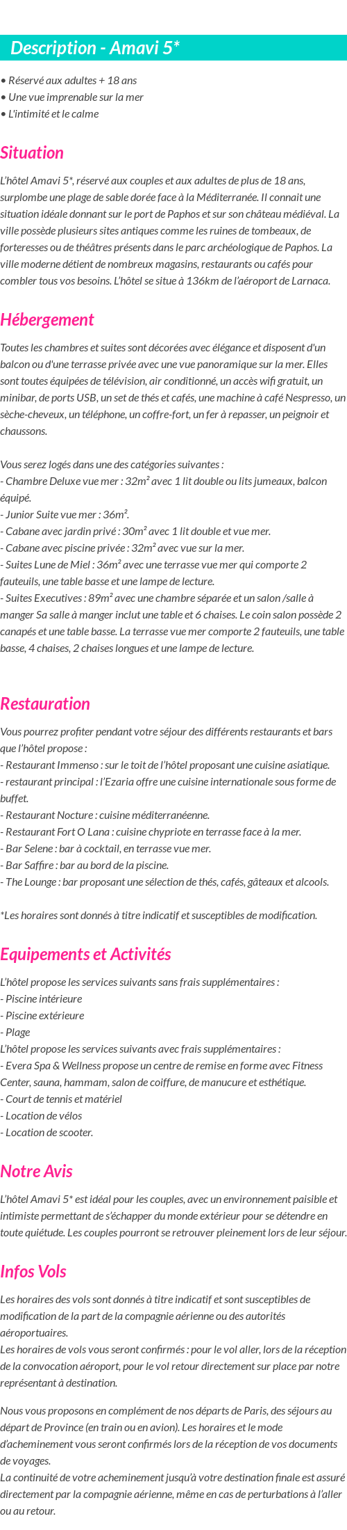 Détails du séjour