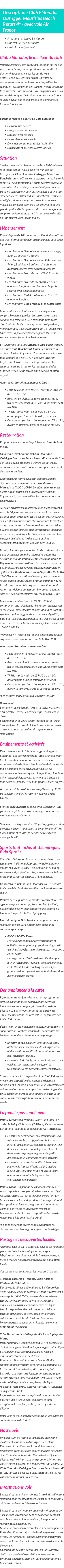 Détails du séjour