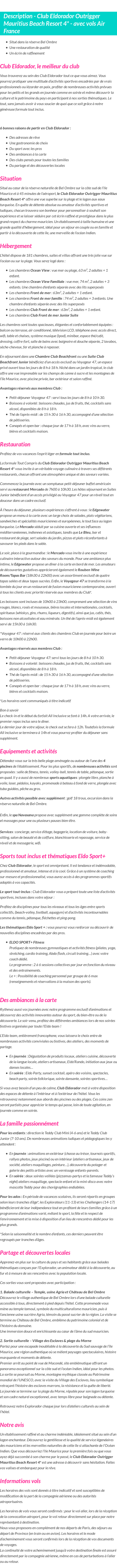Détails du séjour