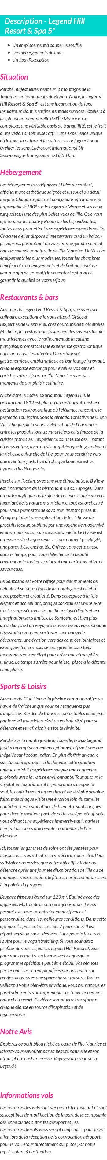 Détails du séjour