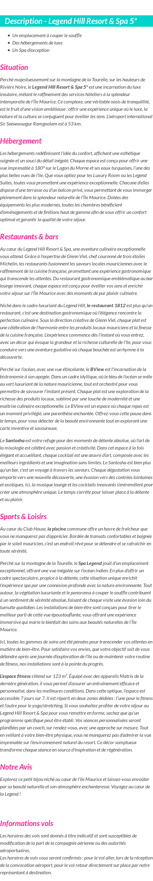 Détails du séjour