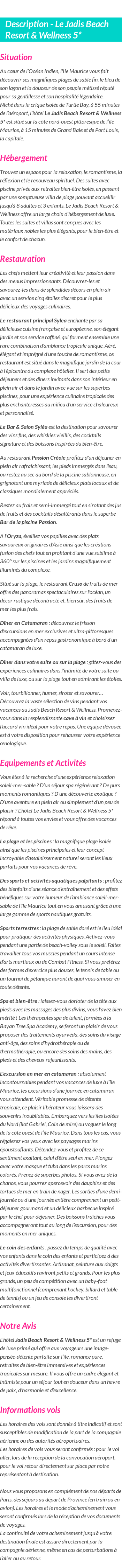 Détails du séjour