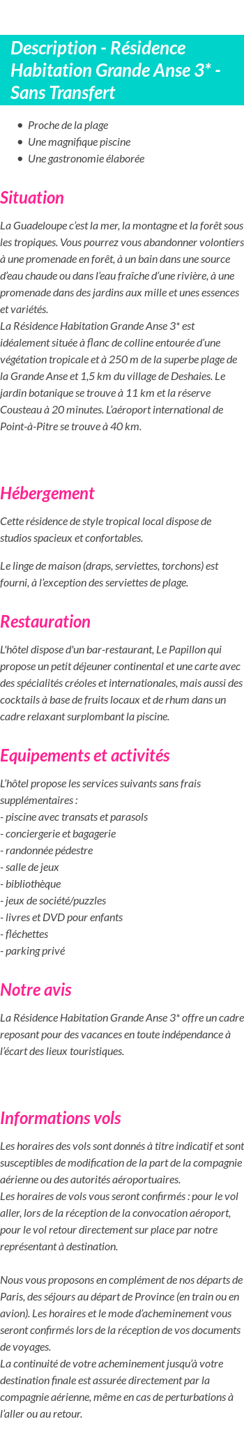 Détails du séjour