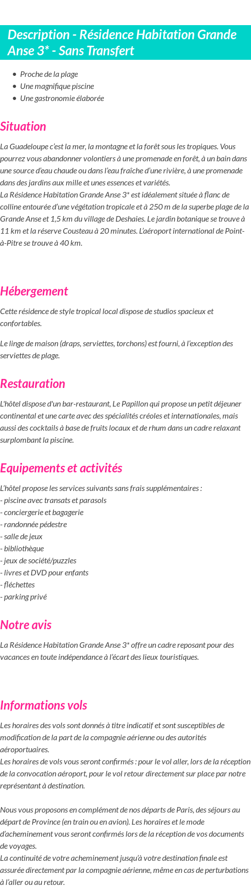 Détails du séjour