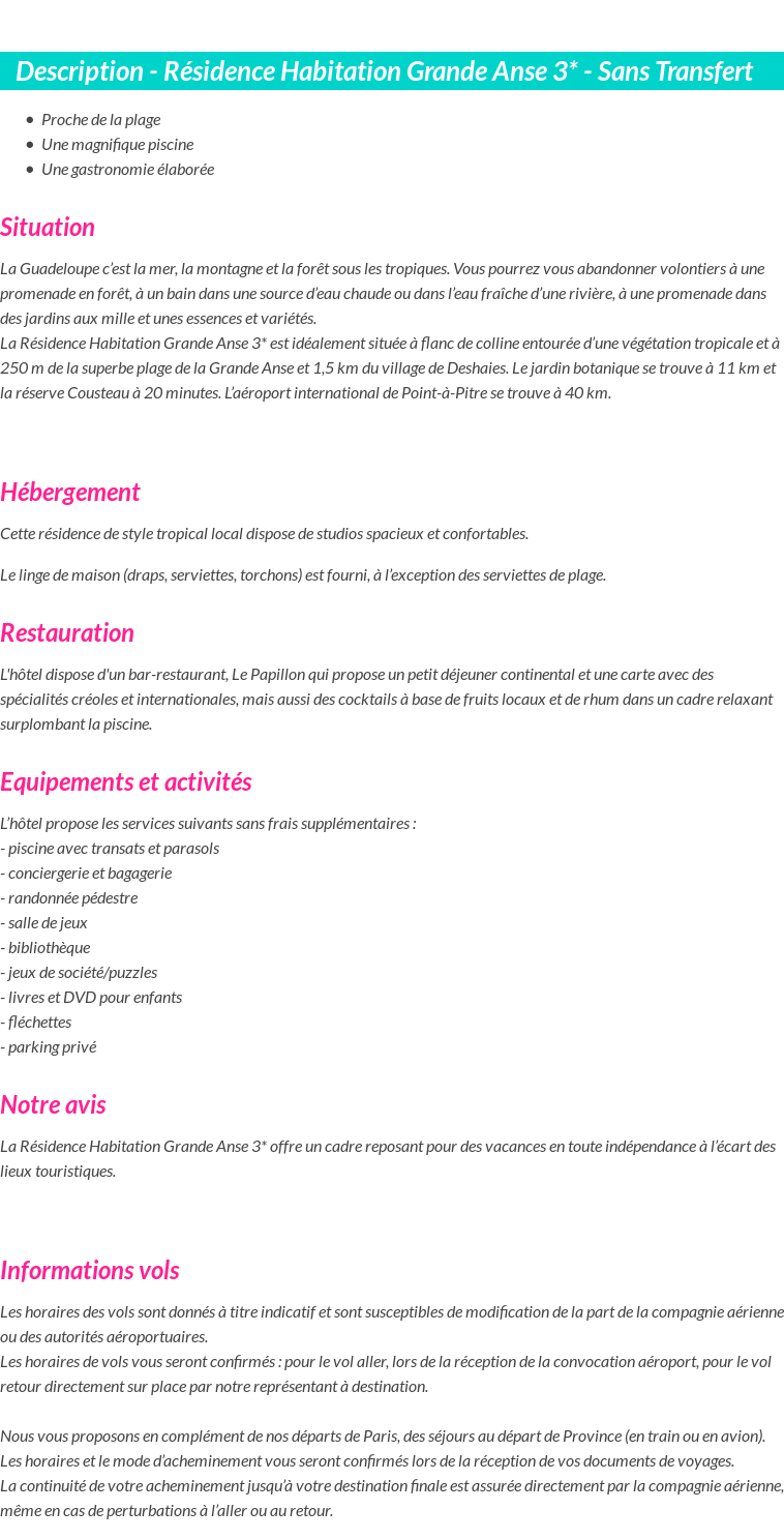 Détails du séjour