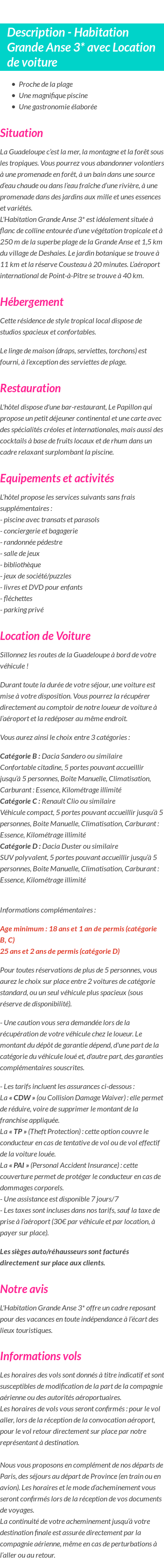 Détails du séjour