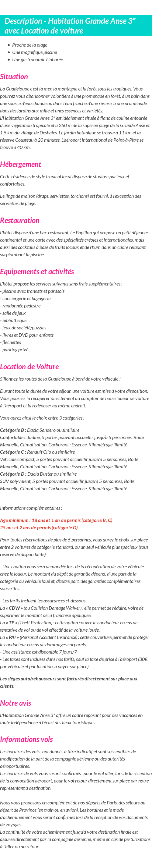 Détails du séjour
