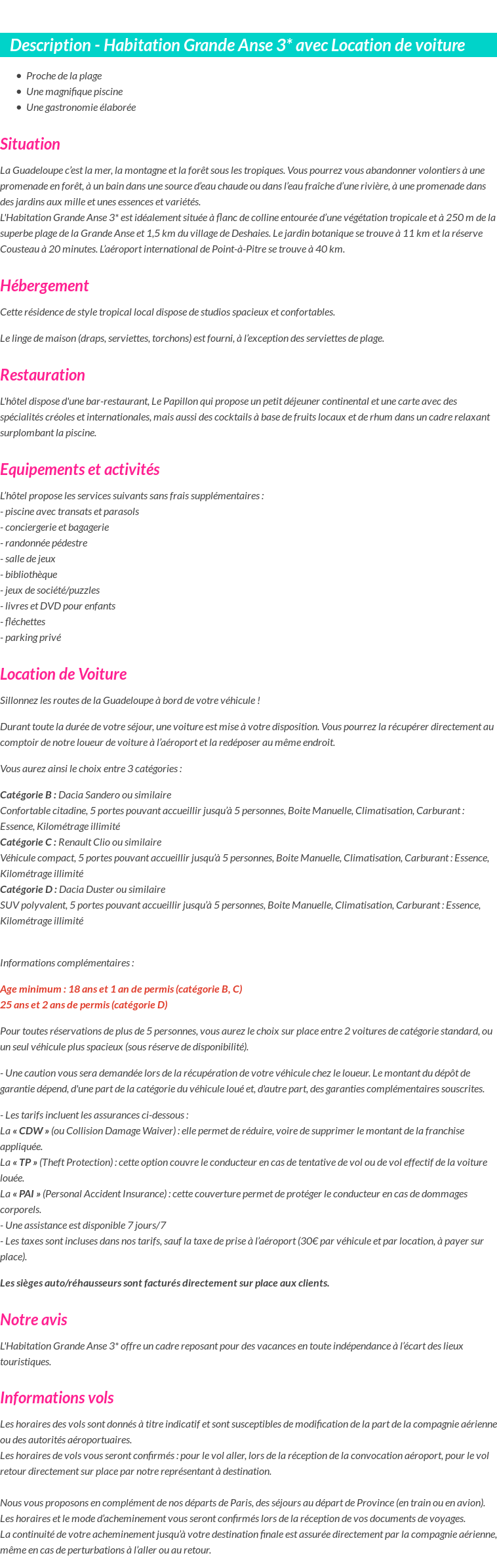 Détails du séjour