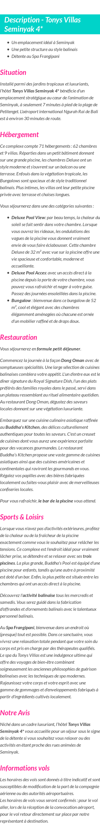 Détails du séjour