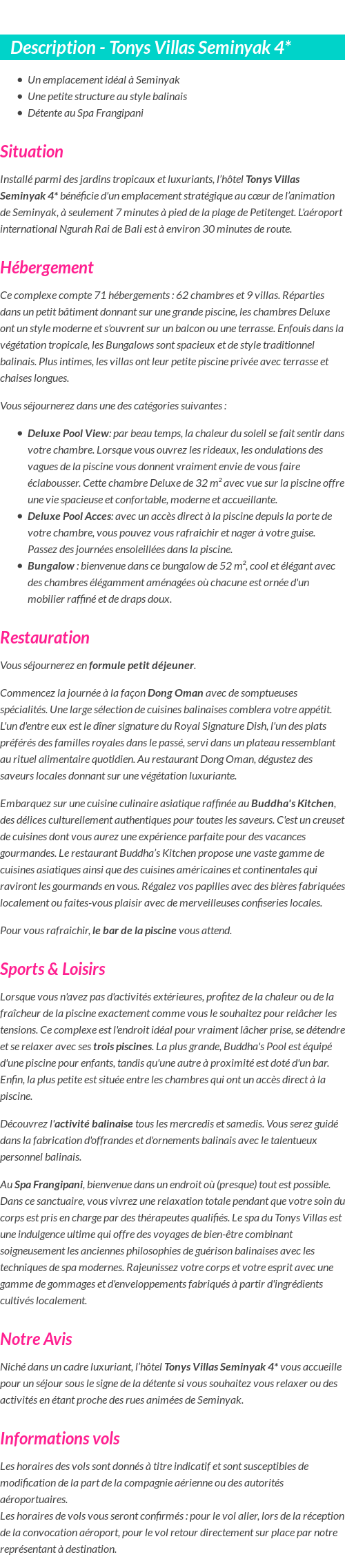 Détails du séjour
