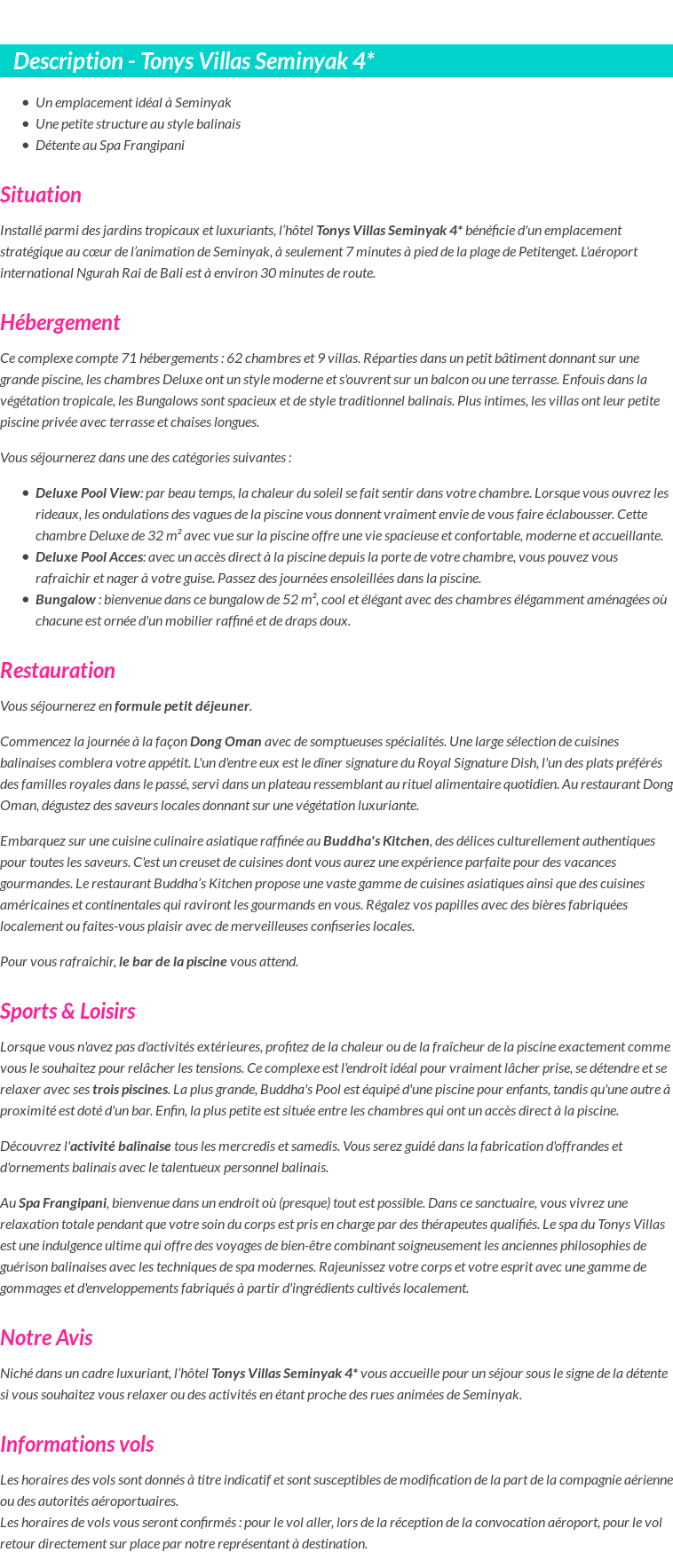 Détails du séjour