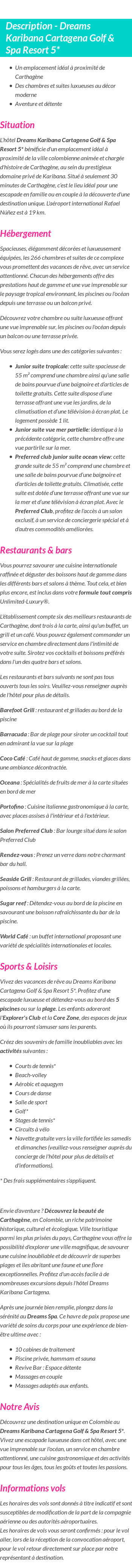 Détails du séjour
