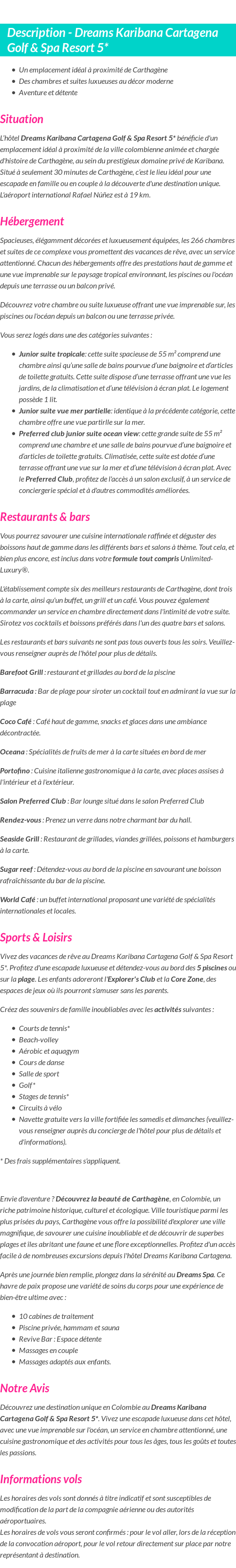 Détails du séjour
