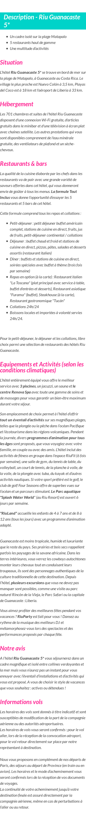 Détails du séjour
