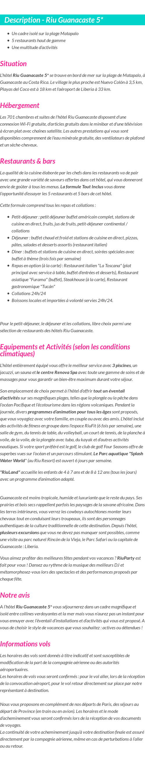 Détails du séjour