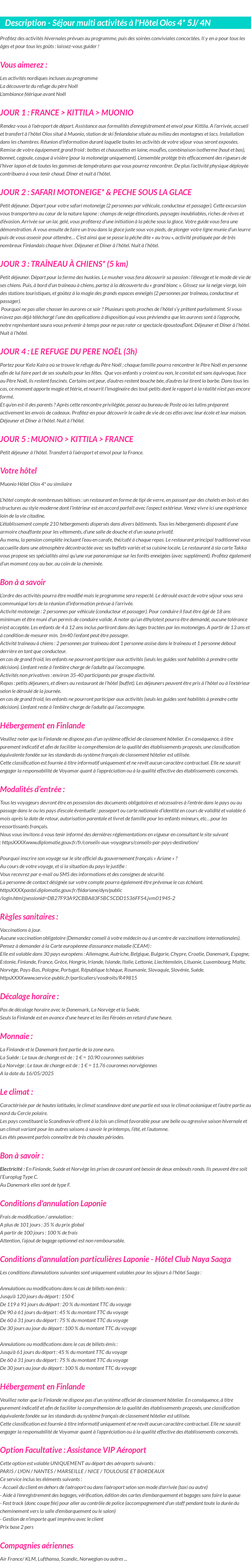 Détails du séjour