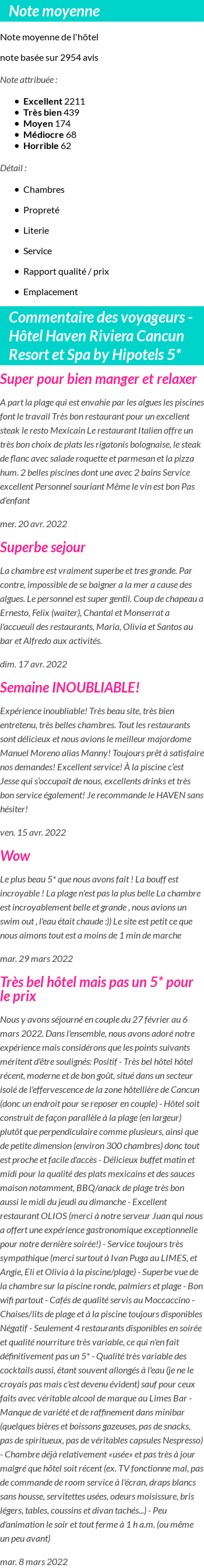 Avis clients